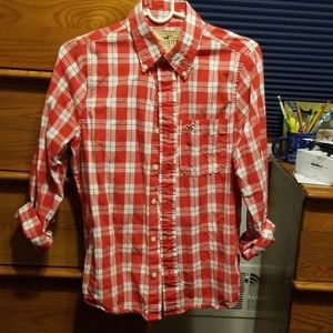 Red plaid button down casual shirt Hollister